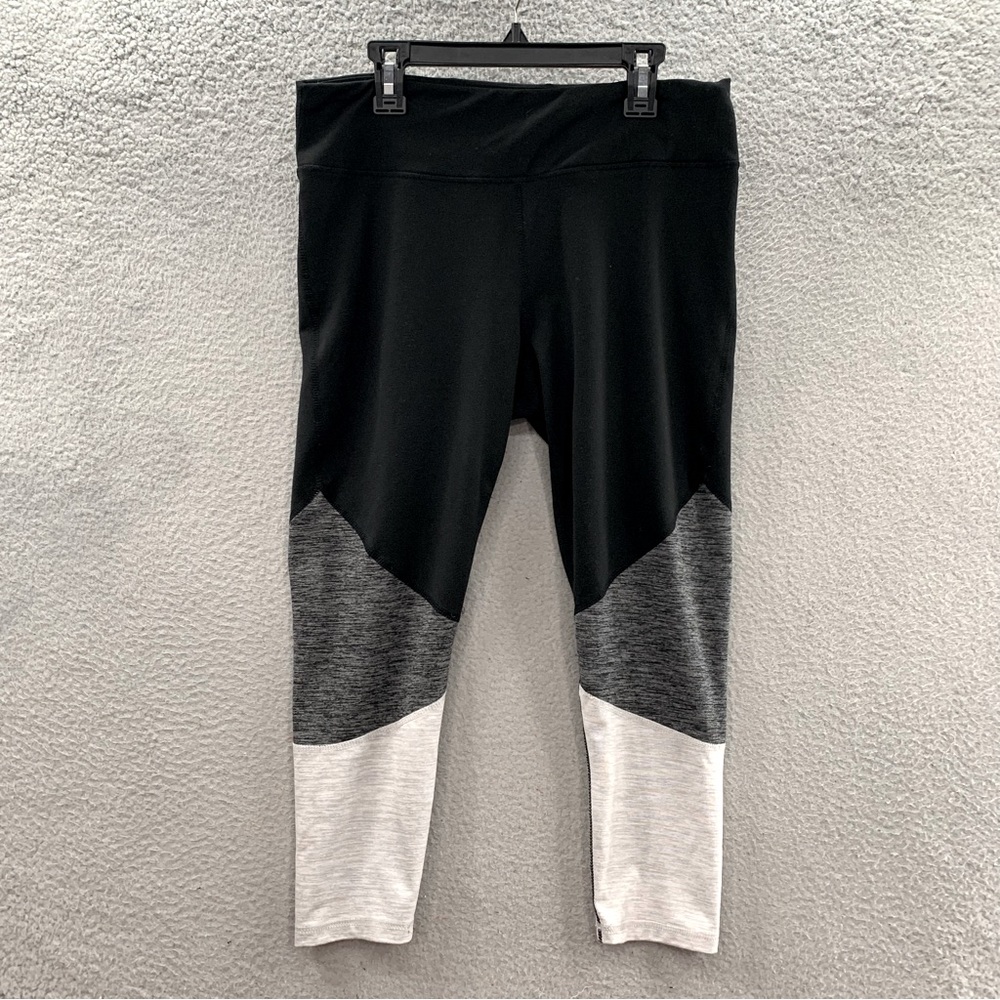 Gaiam Mid Rise Athletic Cropped Leggings Black Gray Colorblock Women's Size L